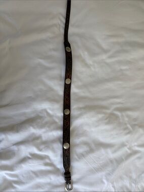 vintage Hand-Tooled Brown Leather Belt with Silver Conchos